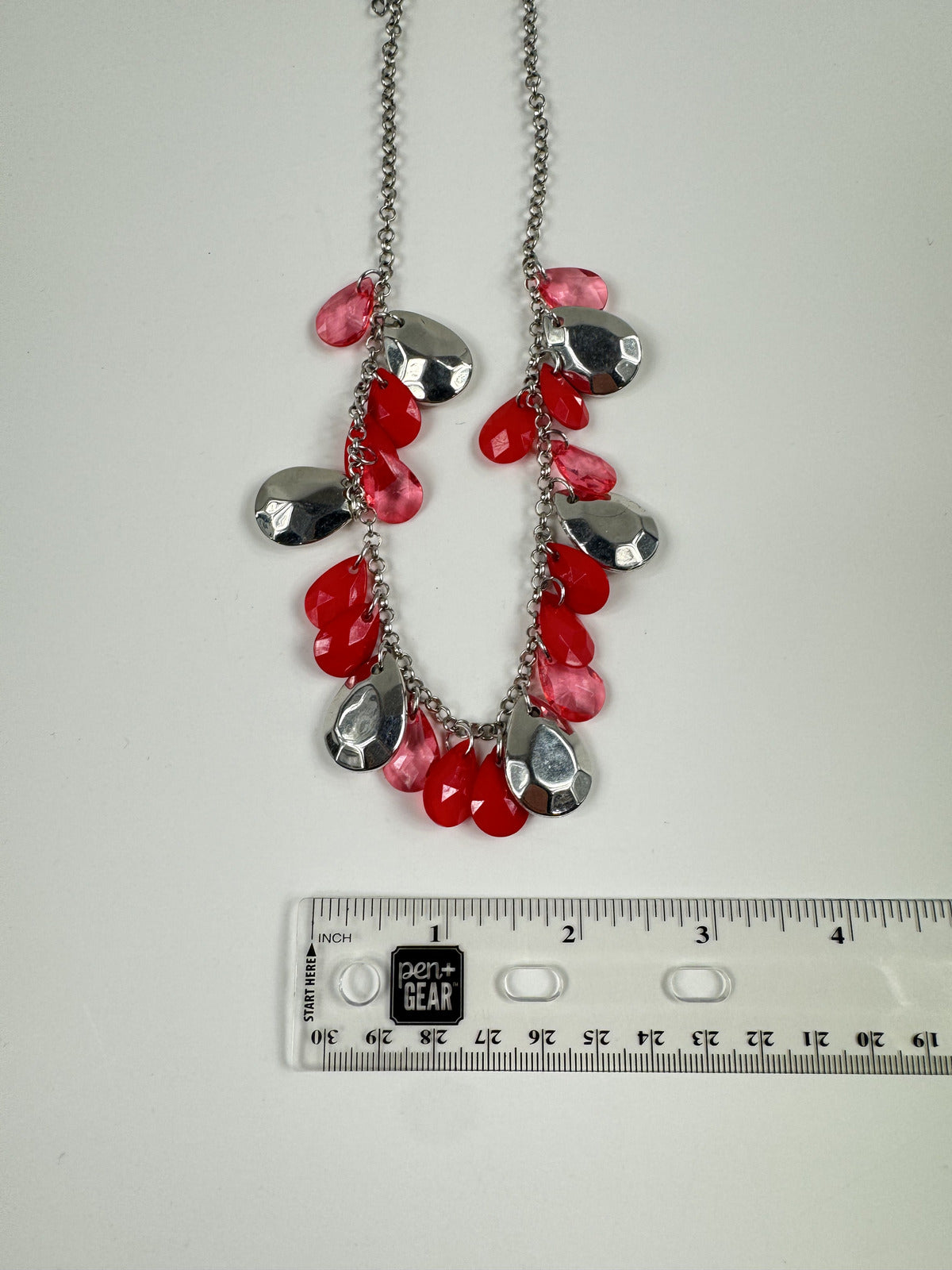 Fashion Jewelry Silver & Red Toned Collar Fringe Women's Necklace