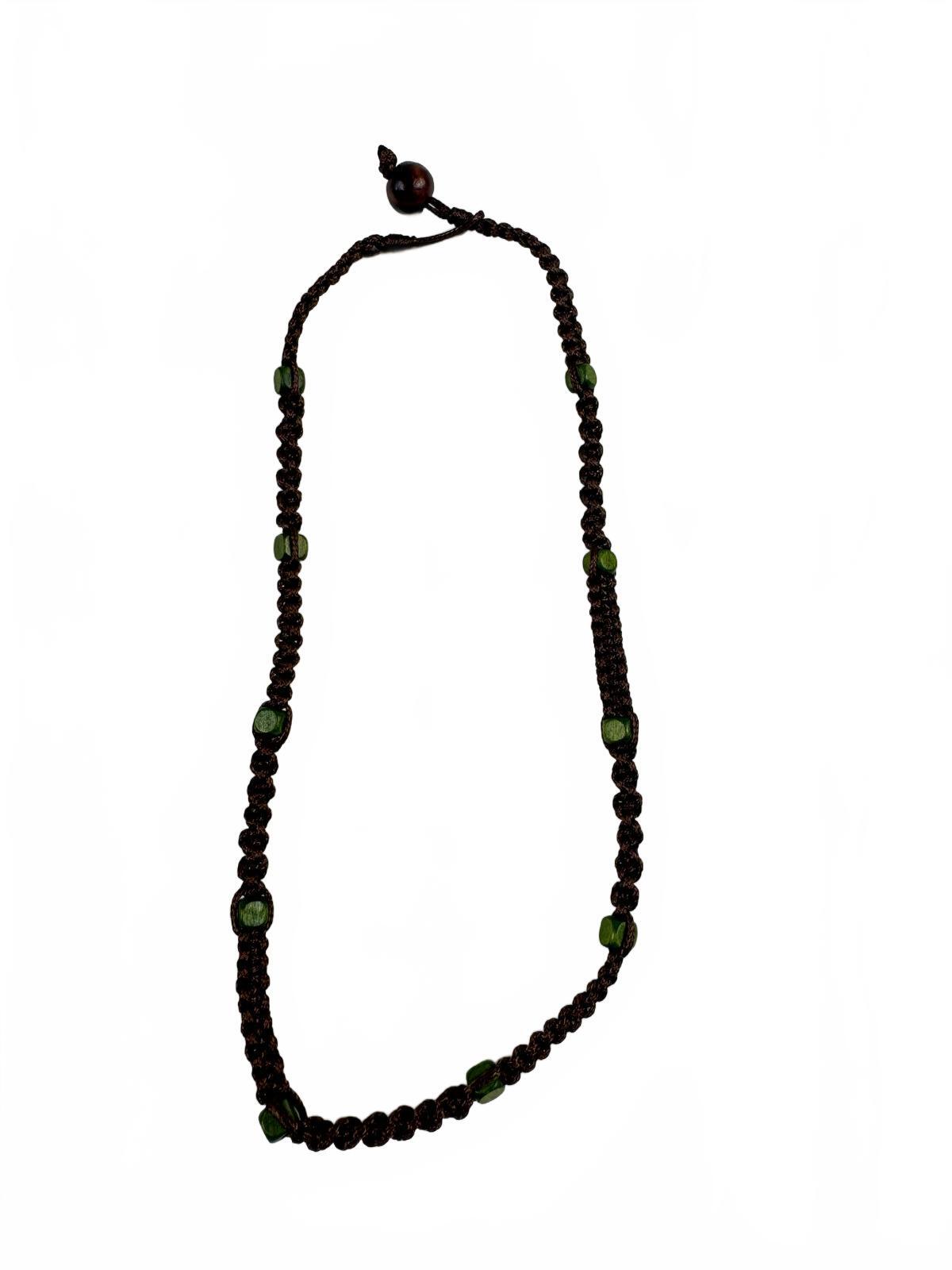 Fashion Jewelry Green Beaded Brown Cord Women's Necklace