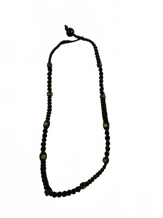 Fashion Jewelry Green Beaded Brown Cord Women's Necklace