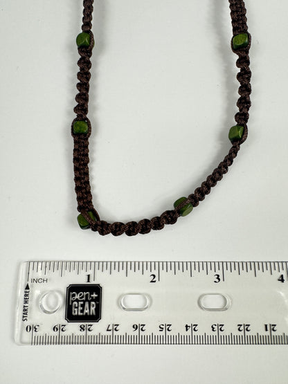 Fashion Jewelry Green Beaded Brown Cord Women's Necklace