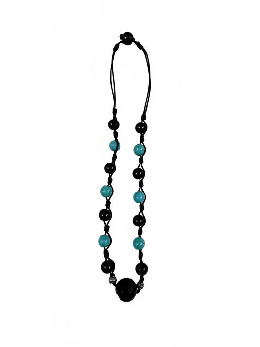 Fashion Jewelry Beaded Turquoise & Black Cord Women's Necklace
