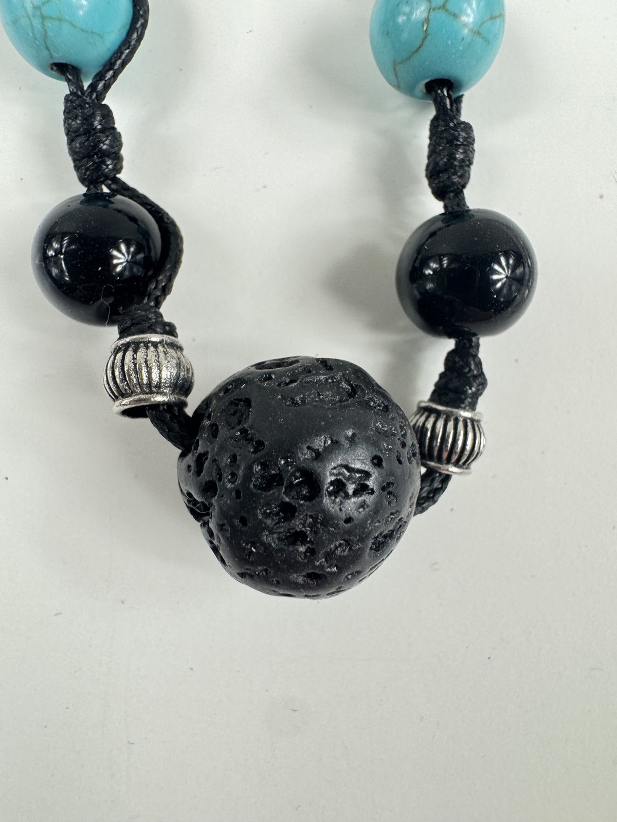 Fashion Jewelry Beaded Turquoise & Black Cord Women's Necklace