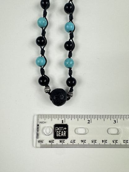 Fashion Jewelry Beaded Turquoise & Black Cord Women's Necklace