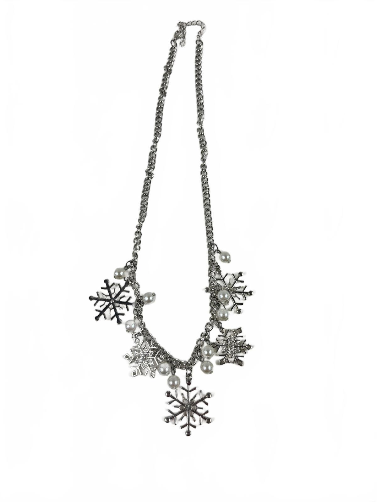 Fashion Jewelry Silver Toned Snowflake with Pearl Beads Women's Necklace