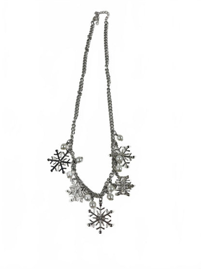 Fashion Jewelry Silver Toned Snowflake with Pearl Beads Women's Necklace