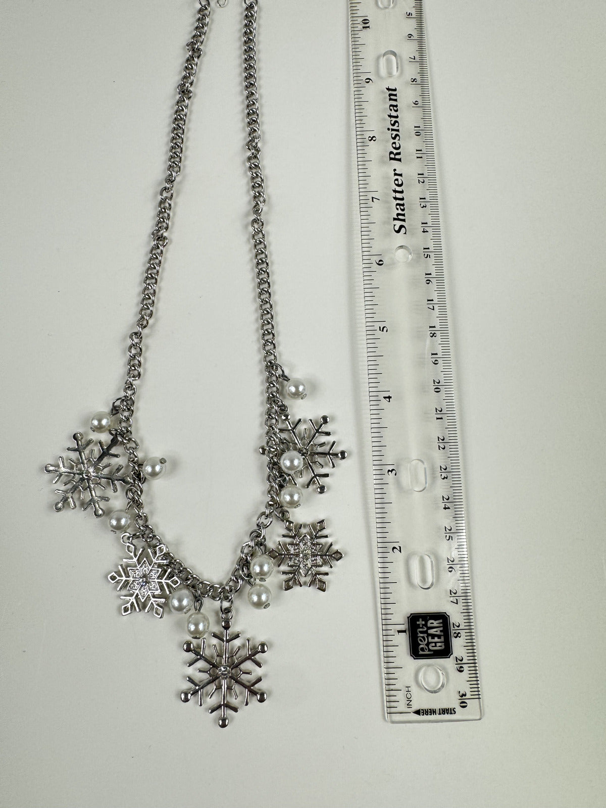 Fashion Jewelry Silver Toned Snowflake with Pearl Beads Women's Necklace