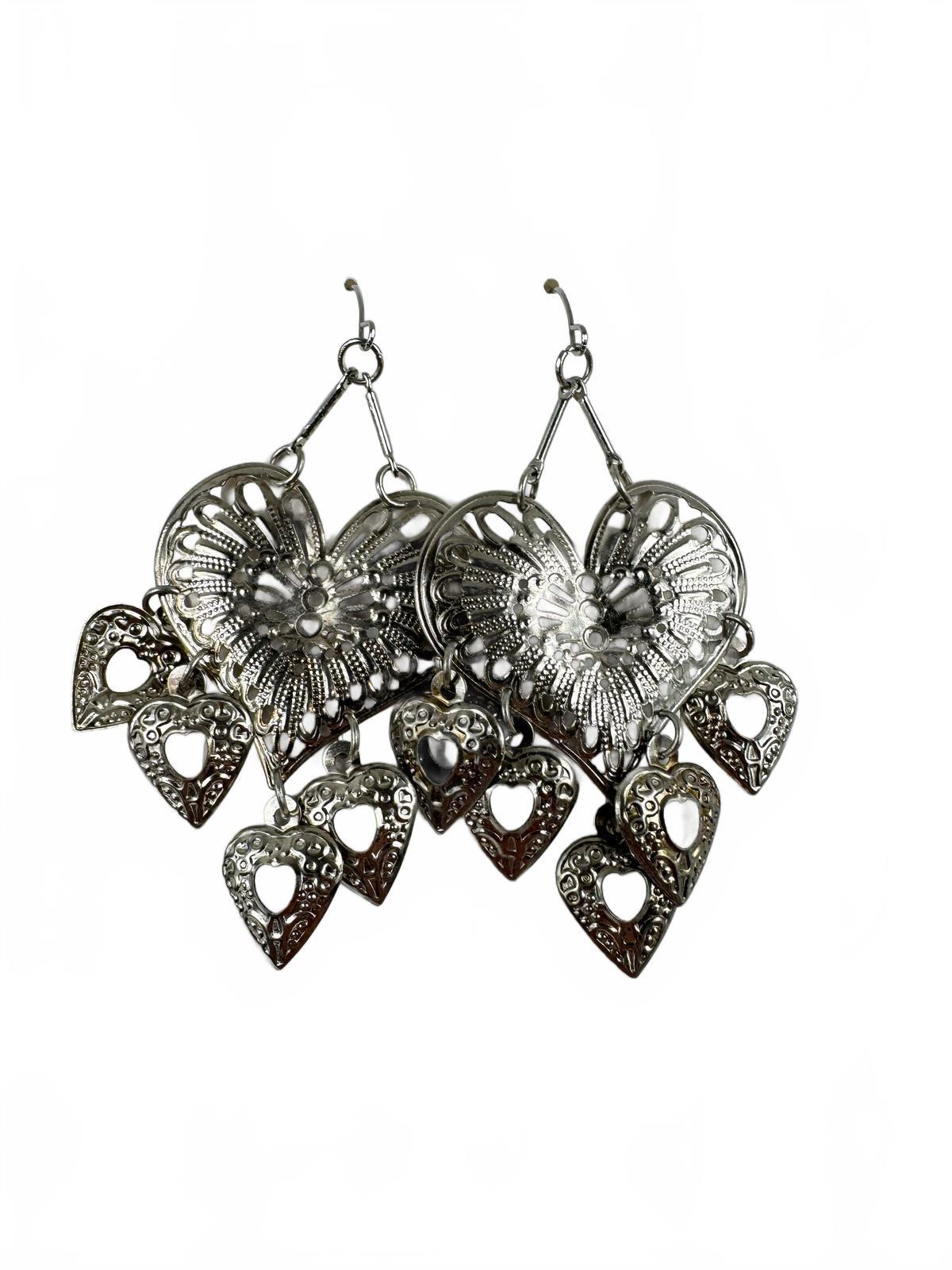 Fashion Jewelry Silver Toned Heart Fringe Earrings