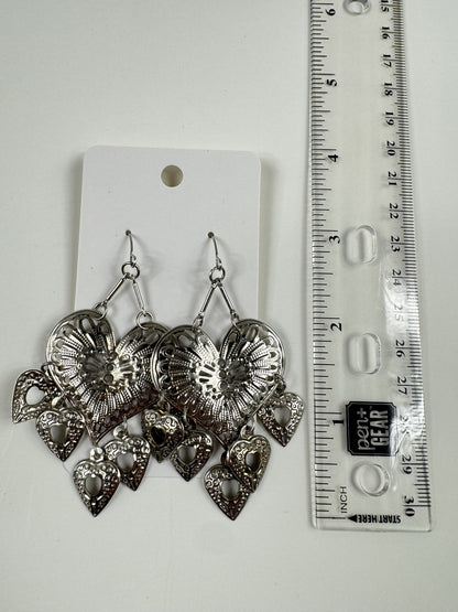 Fashion Jewelry Silver Toned Heart Fringe Earrings