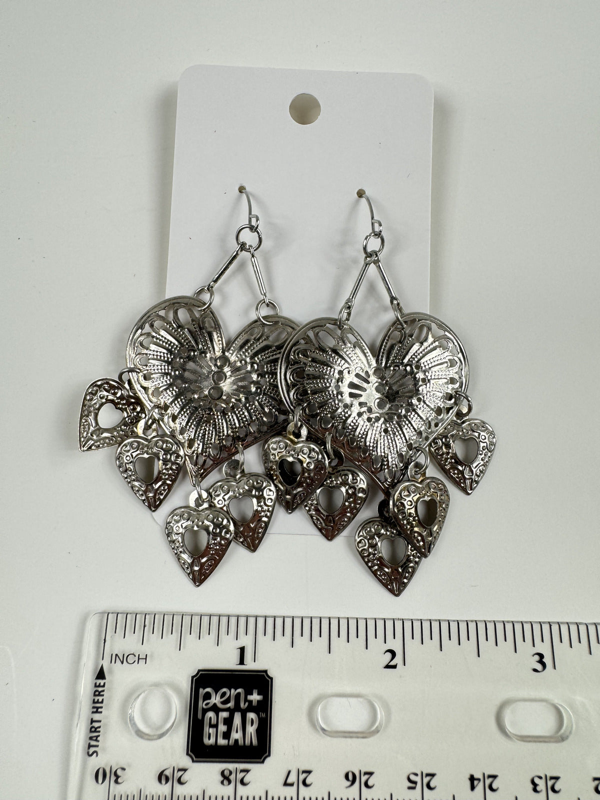 Fashion Jewelry Silver Toned Heart Fringe Earrings