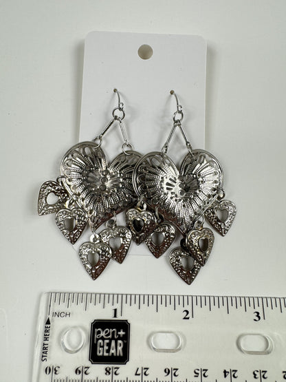 Fashion Jewelry Silver Toned Heart Fringe Earrings