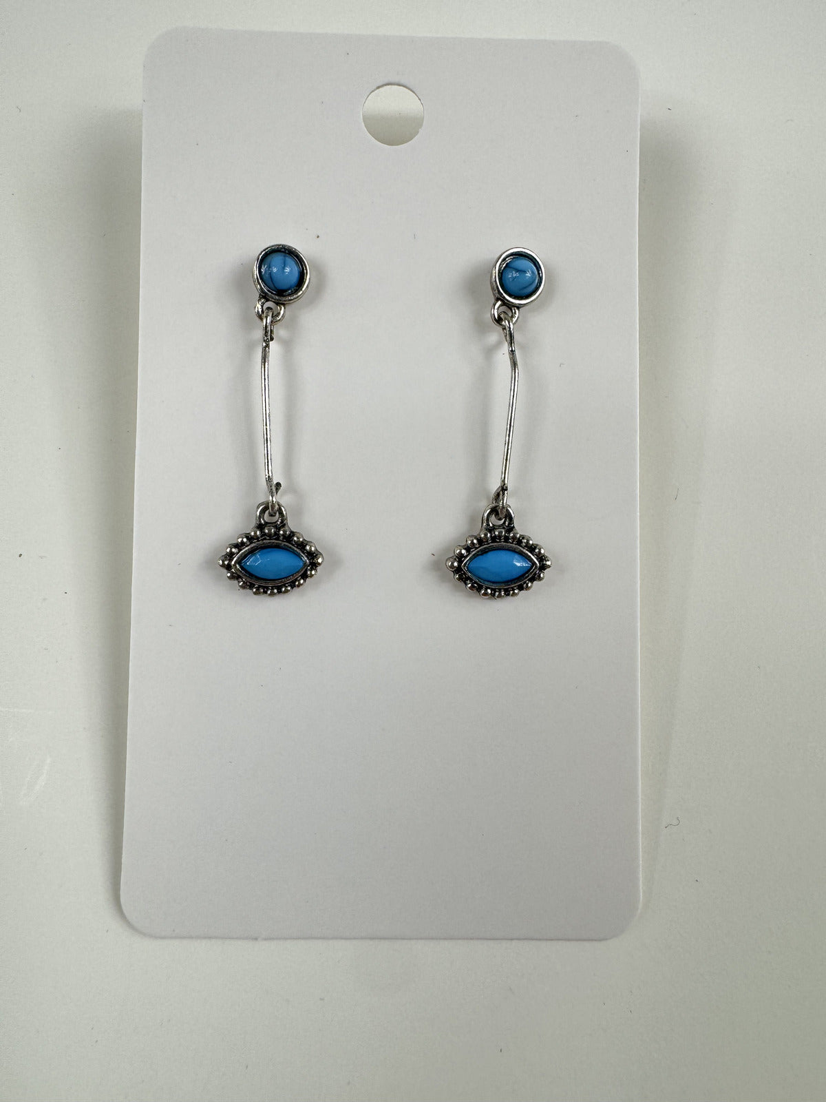 Fashion Jewelry Silver & Turquoise Toned Dangle Earrings