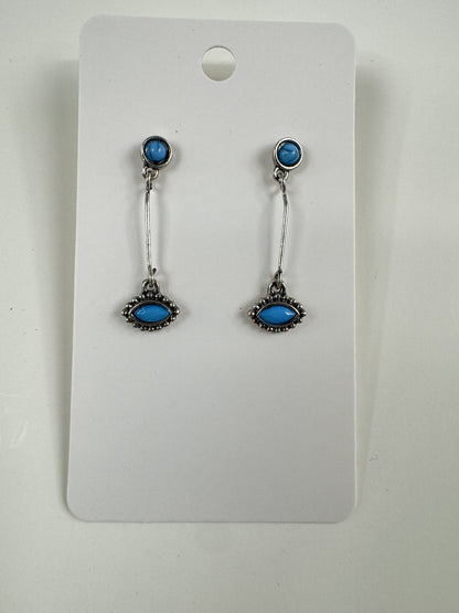Fashion Jewelry Silver & Turquoise Toned Dangle Earrings