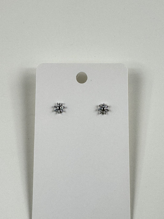 Fashion Jewelry Silver Tone Rhinestone Flower Stud Earrings