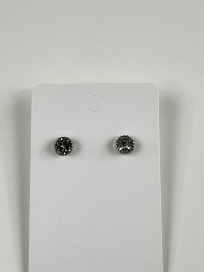Fashion Jewelry Silver Tone Round Rhinestone Stud Earrings