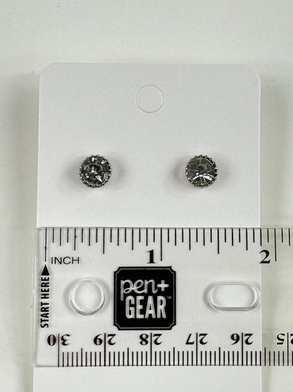 Fashion Jewelry Silver Tone Round Rhinestone Stud Earrings