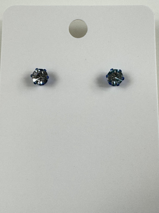 Fashion Jewelry Blue Setting White Rhinestone Stud Earrings