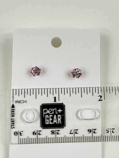 Fashion Jewelry Pink Setting White Rhinestone Stud Earrings