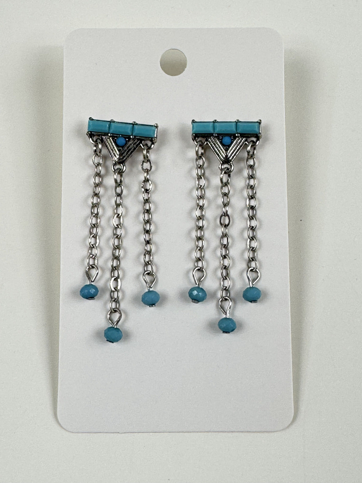 Fashion Jewelry Silver & Turquoise Tone Fringe Earrings