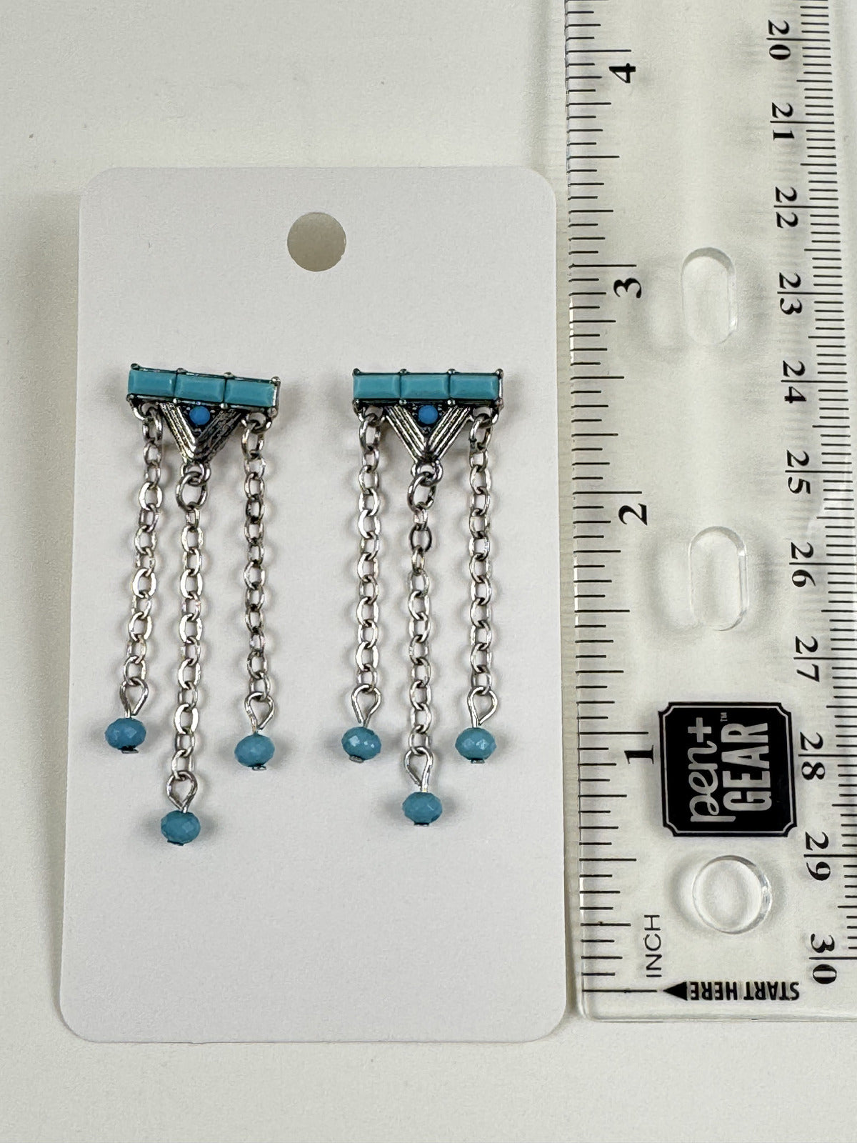 Fashion Jewelry Silver & Turquoise Tone Fringe Earrings