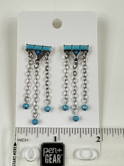 Fashion Jewelry Silver & Turquoise Tone Fringe Earrings