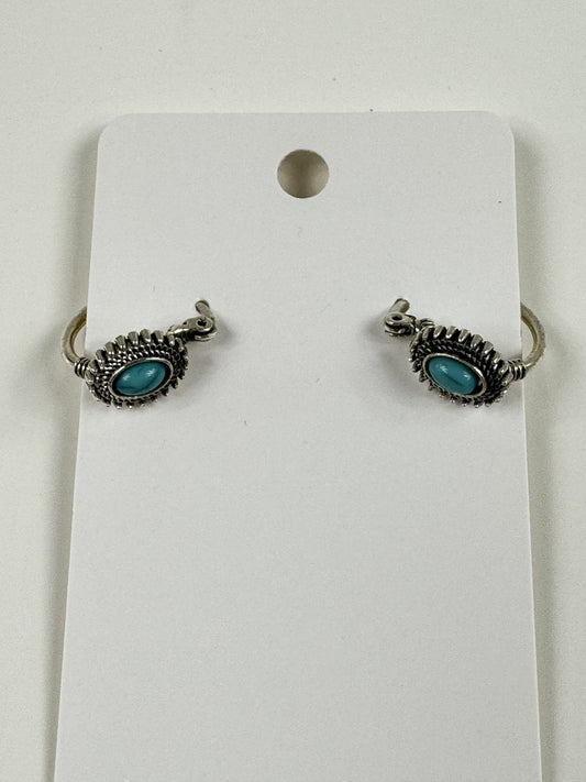 Fashion Jewelry Silver & Turquoise Toned Hoop Earrings