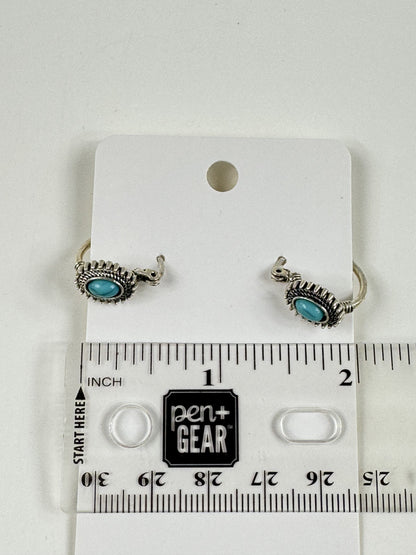 Fashion Jewelry Silver & Turquoise Toned Hoop Earrings
