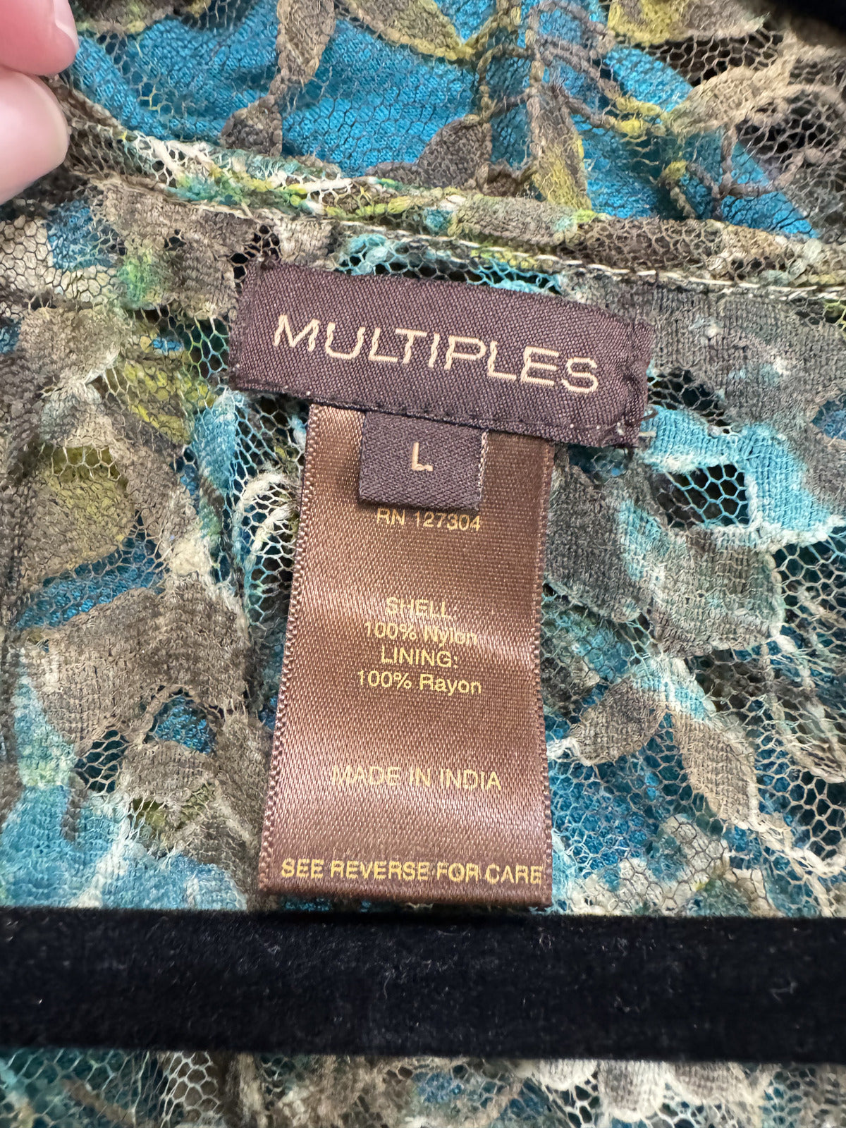 Multiples Green & Blue and Brown 3/4 Sleeve Blouse Women's Size Large