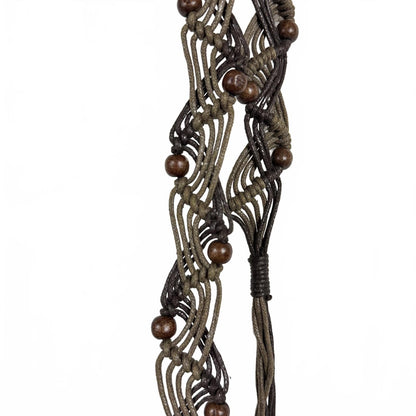 Wooden Beaded Braided Cord Women's Belt
