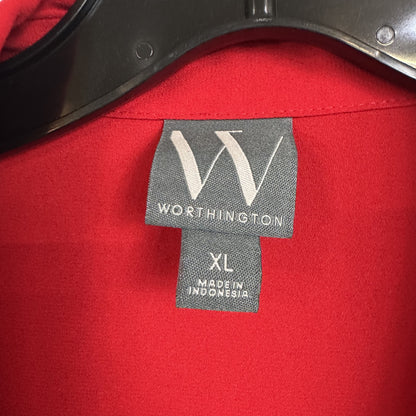 Worthington Red Long Sleeve Button Up Blouse Women Size XL