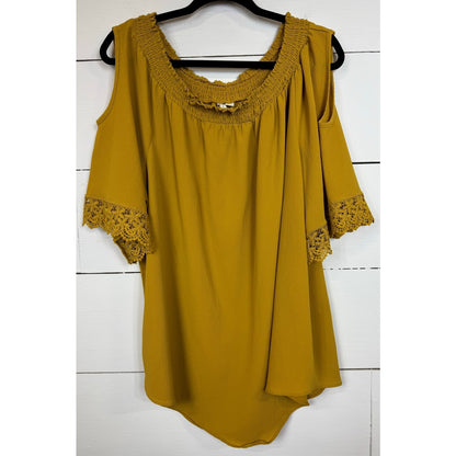 Cato Yellow Cold Shoulder Blouse Women's Size XL