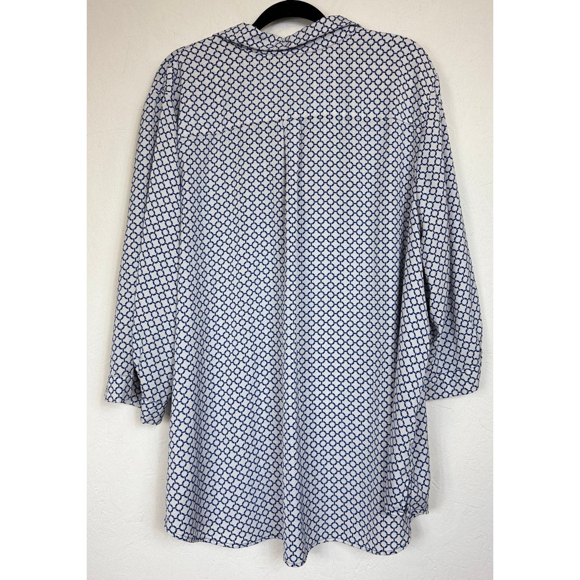Prescott New York White & Blue 3/4 Sleeve Button Up Blouse Women's 5X