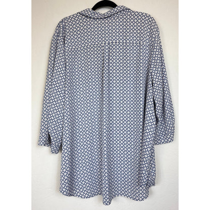 Prescott New York White & Blue 3/4 Sleeve Button Up Blouse Women's 5X