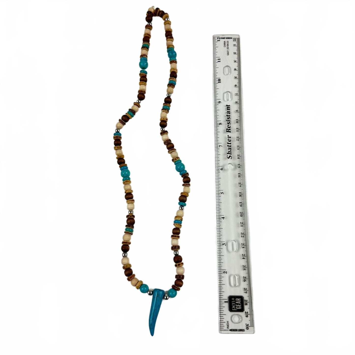Fashion Jewelry Turquoise, Wooden & Silver Beaded Women's Necklace