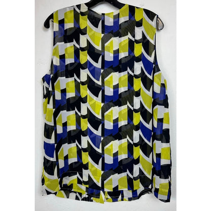 Chaus Green & Blue Sleeveless Button Up Blouse Women's 14