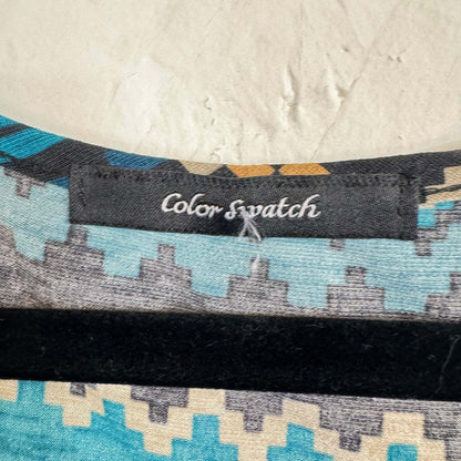 Color Swatch Blue and Beige Long Sleeve Women's Blouse