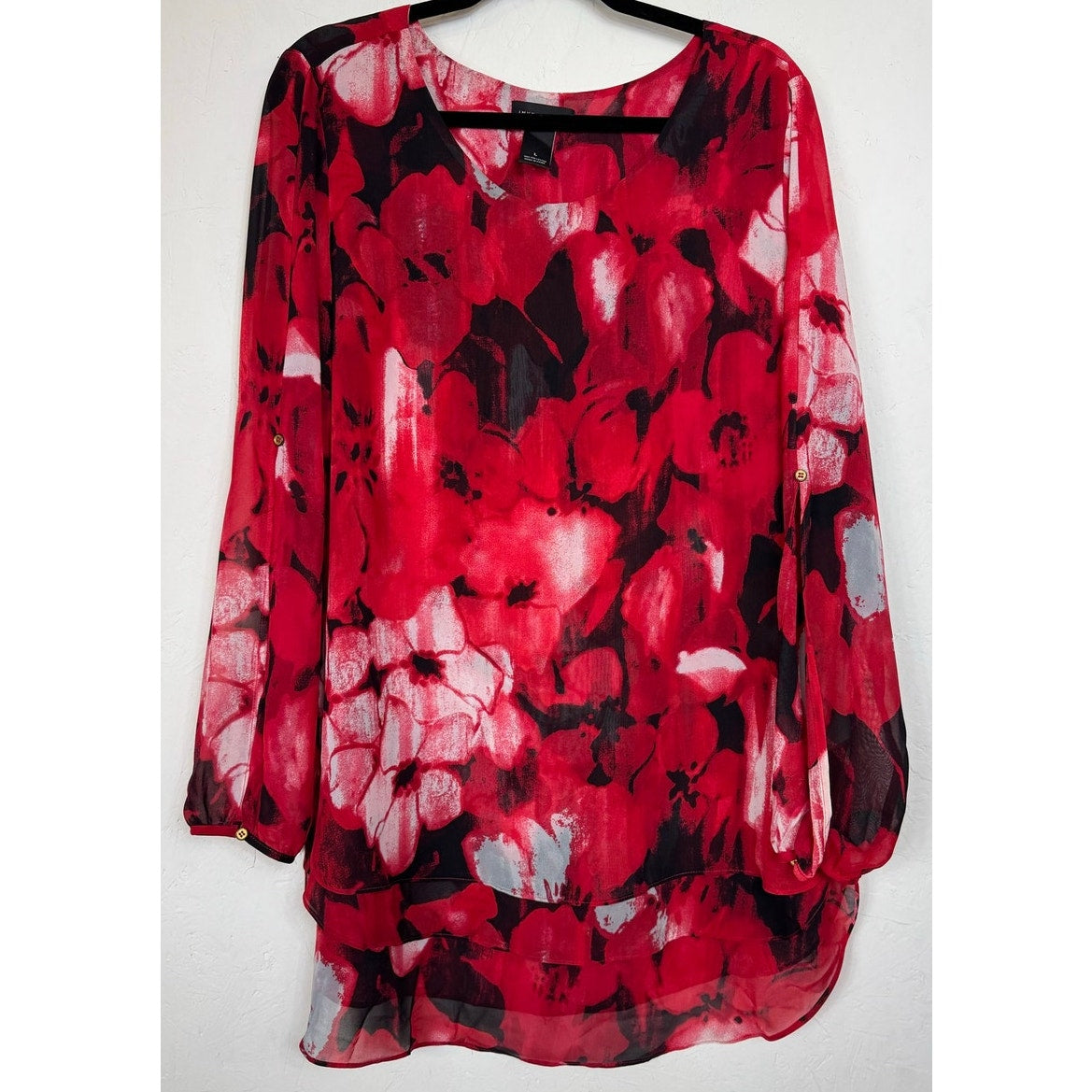 Investments Red Long Sleeve Blouse Women's Large