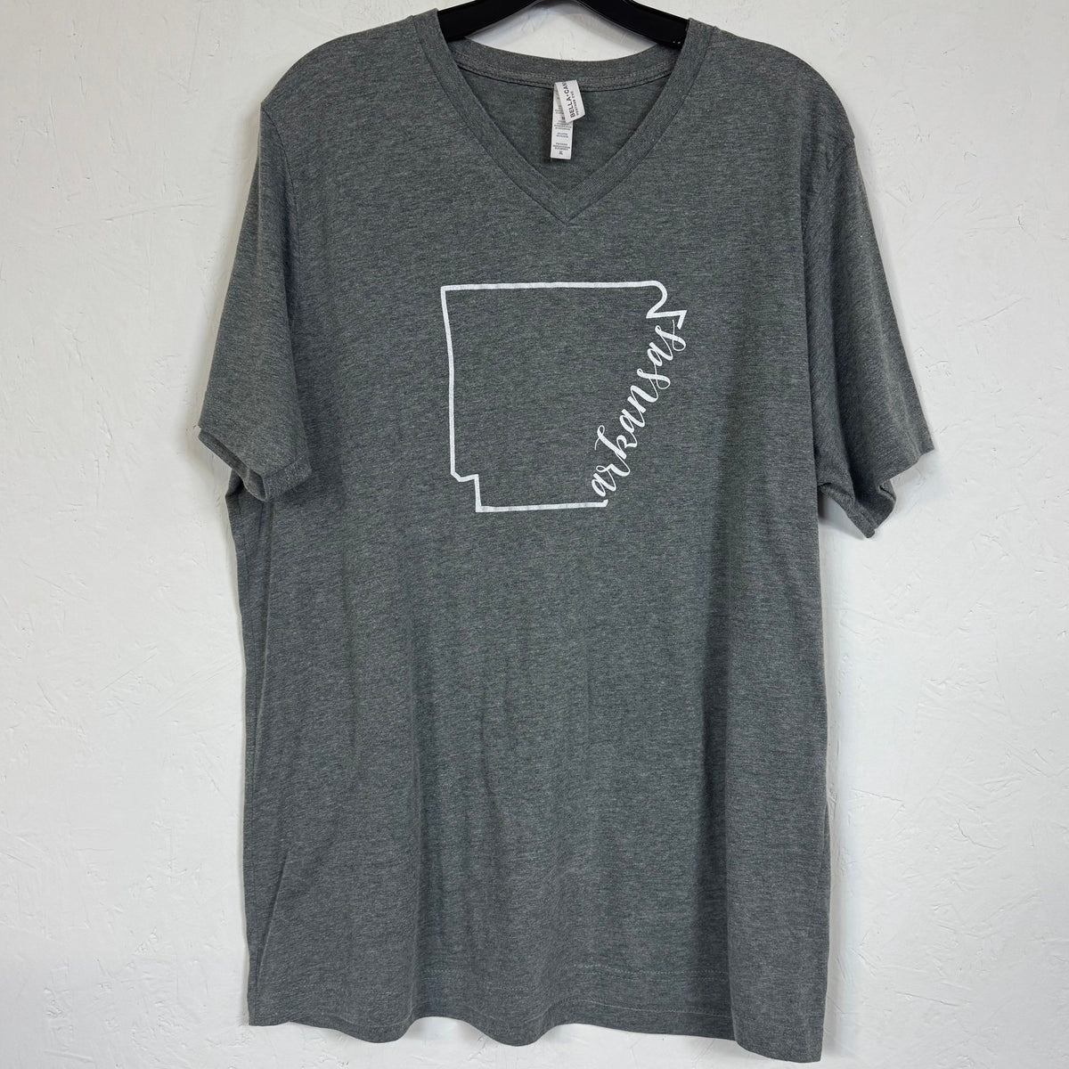 Bella+Canvas Arkansas State Outline V-Neck Heather Gray Tee Women's Size XL - Image 1