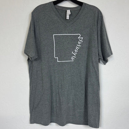 Bella+Canvas Arkansas State Outline V-Neck Heather Gray Tee Women's Size XL - Image 1
