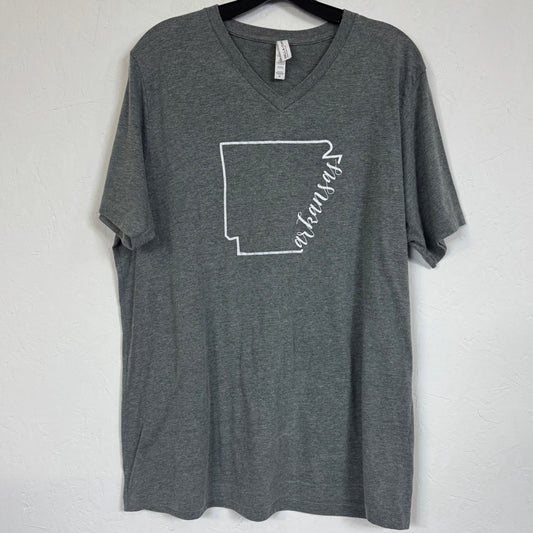 Bella+Canvas Arkansas State Outline V-Neck Heather Gray Tee Women's Size XL - Image 1