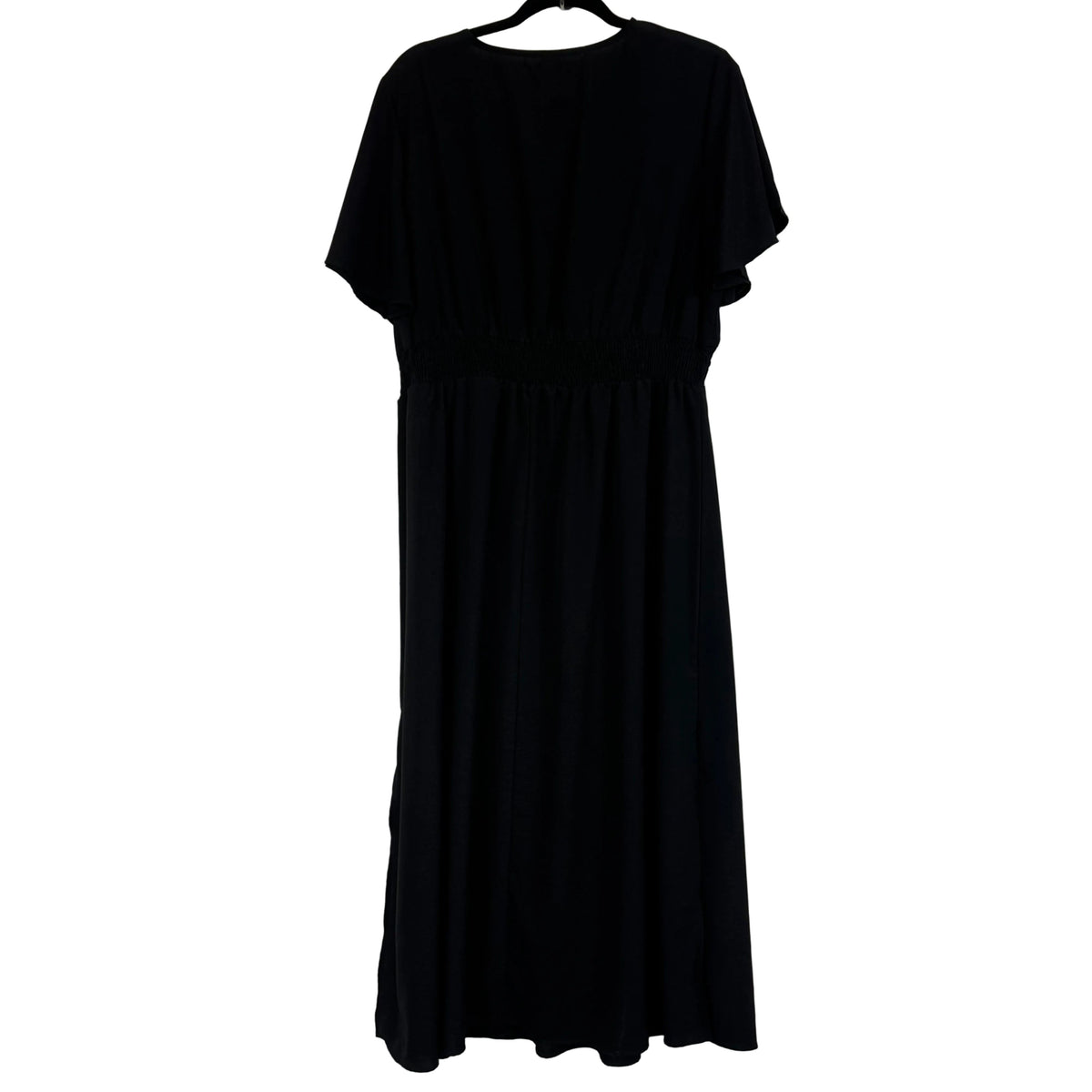 Black Smocked Waist Maxi Dress V-neck Flutter Sleeves 2XL - Image 1