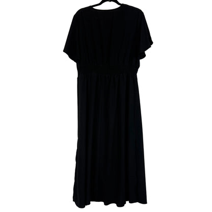 Black Smocked Waist Maxi Dress V-neck Flutter Sleeves 2XL - Image 1