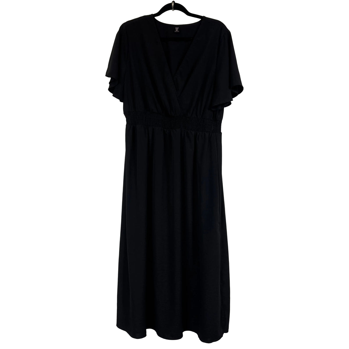 Black Smocked Waist Maxi Dress V-neck Flutter Sleeves 2XL - Image 2
