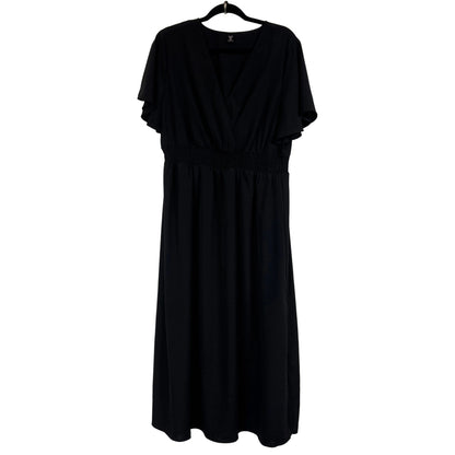 Black Smocked Waist Maxi Dress V-neck Flutter Sleeves 2XL - Image 2