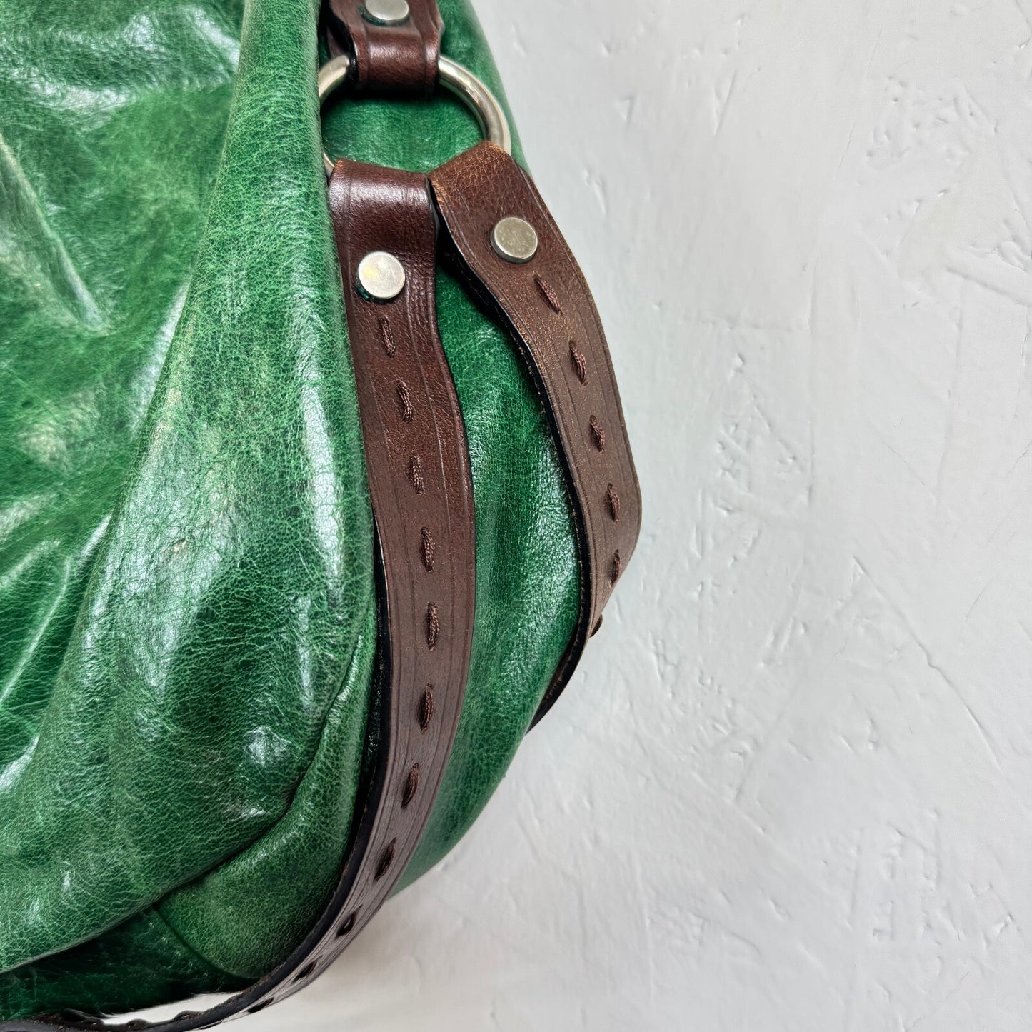 TANO Green and Brown leather bag Silver hardware