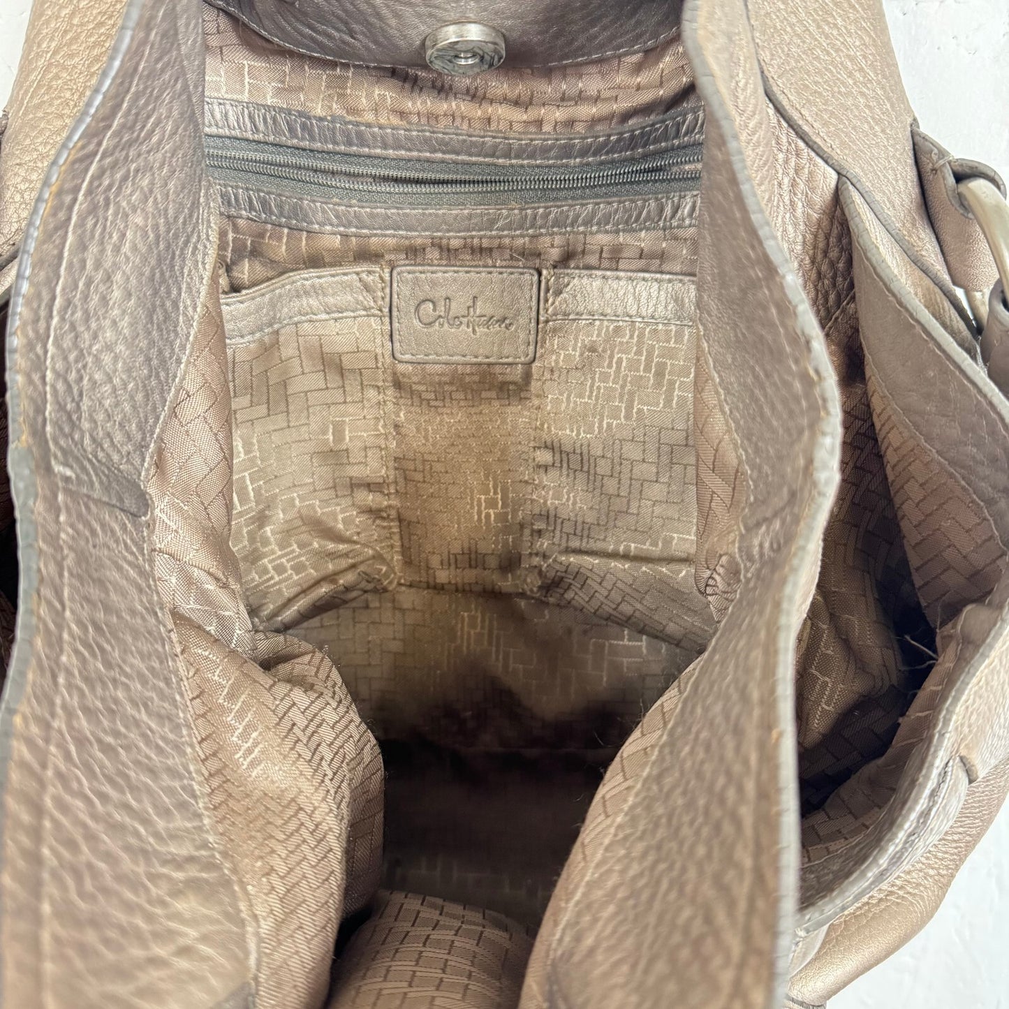 Vintage Cole Haan Metallic Taupe Bucket bag silver hardware