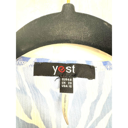 Yest Blue & White Open Short Sleeve Kimono Women's Large