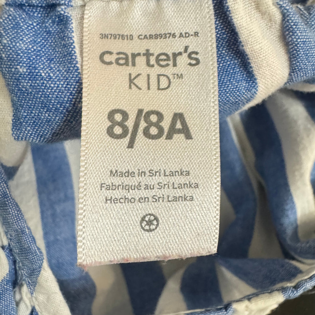 Carter's Blue White Striped Romper Size 8 - Image 3