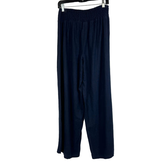 Wide Leg Pants Navy Blue Linen Blend Smocked Waist 14/16W - Image 1