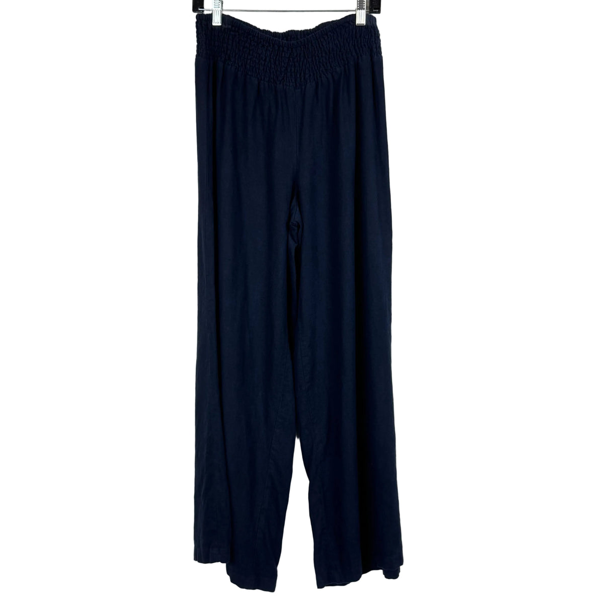 Wide Leg Pants Navy Blue Linen Blend Smocked Waist 14/16W - Image 2