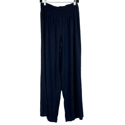 Wide Leg Pants Navy Blue Linen Blend Smocked Waist 14/16W - Image 2